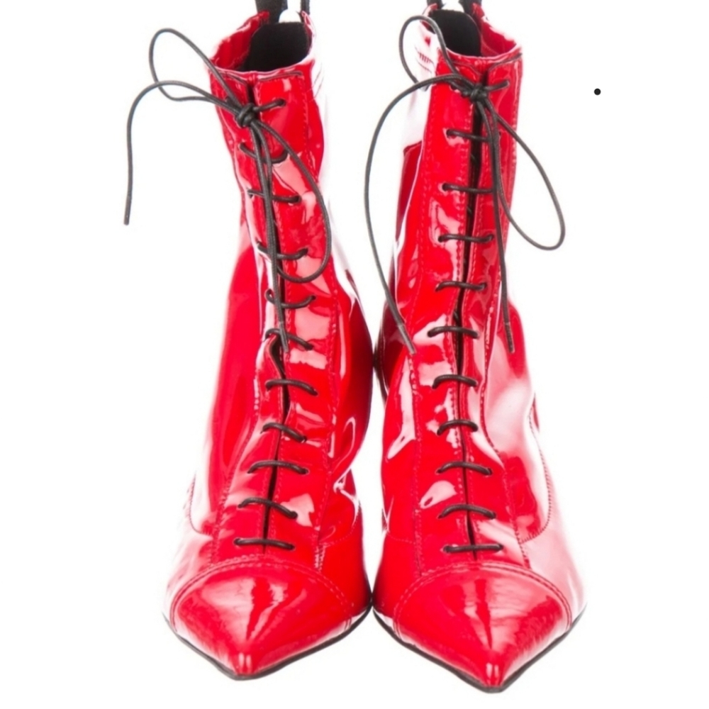 🔥🔥AGL Patent Leather Lace-Up Booties